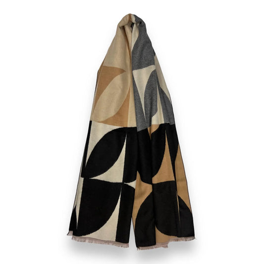 Retro Print Cashmere Blend Scarf - Black, Grey & Camel