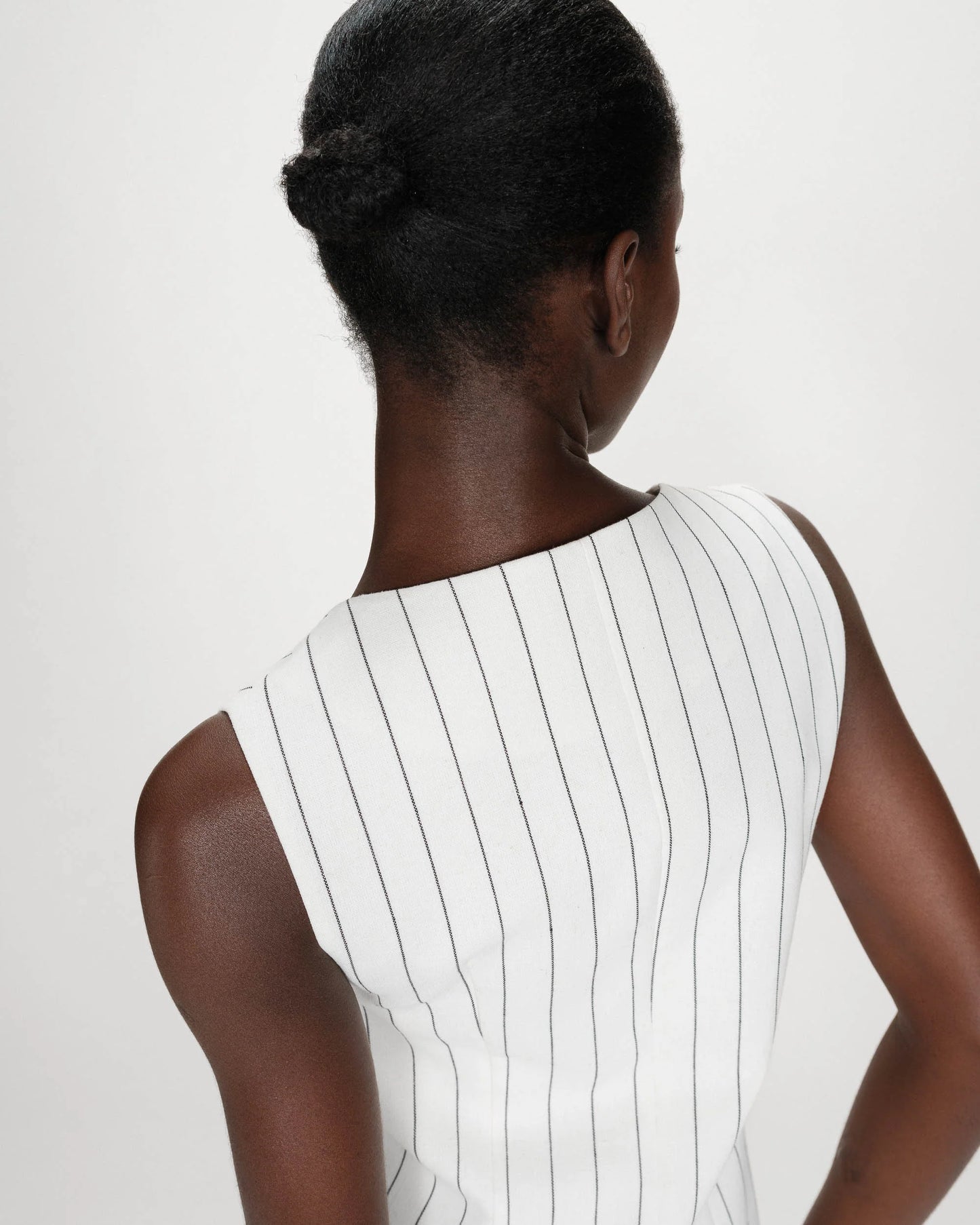 Tailored Square Neck Waistcoat - Oatmeal With Black Pinstripe