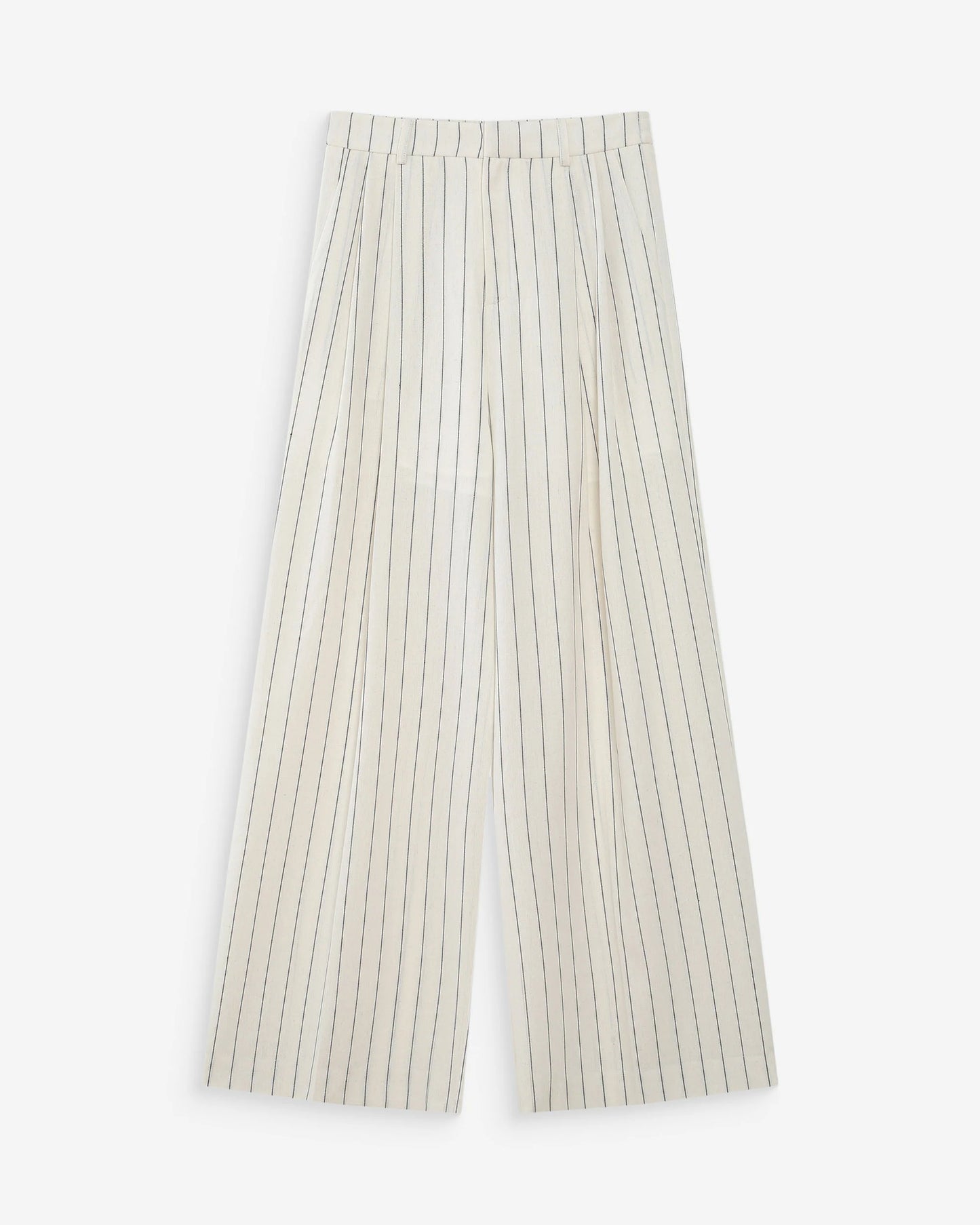 Tailored Wide Leg Trousers - Oatmeal With Black Pinstripe