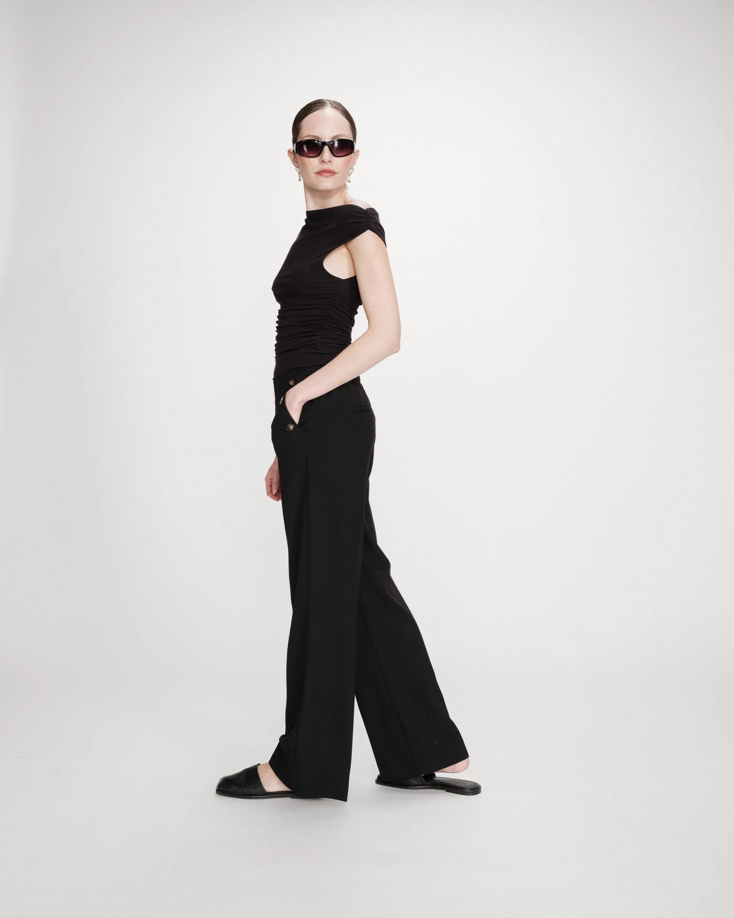 Tailored Wide Leg Trousers - Oatmeal or Black