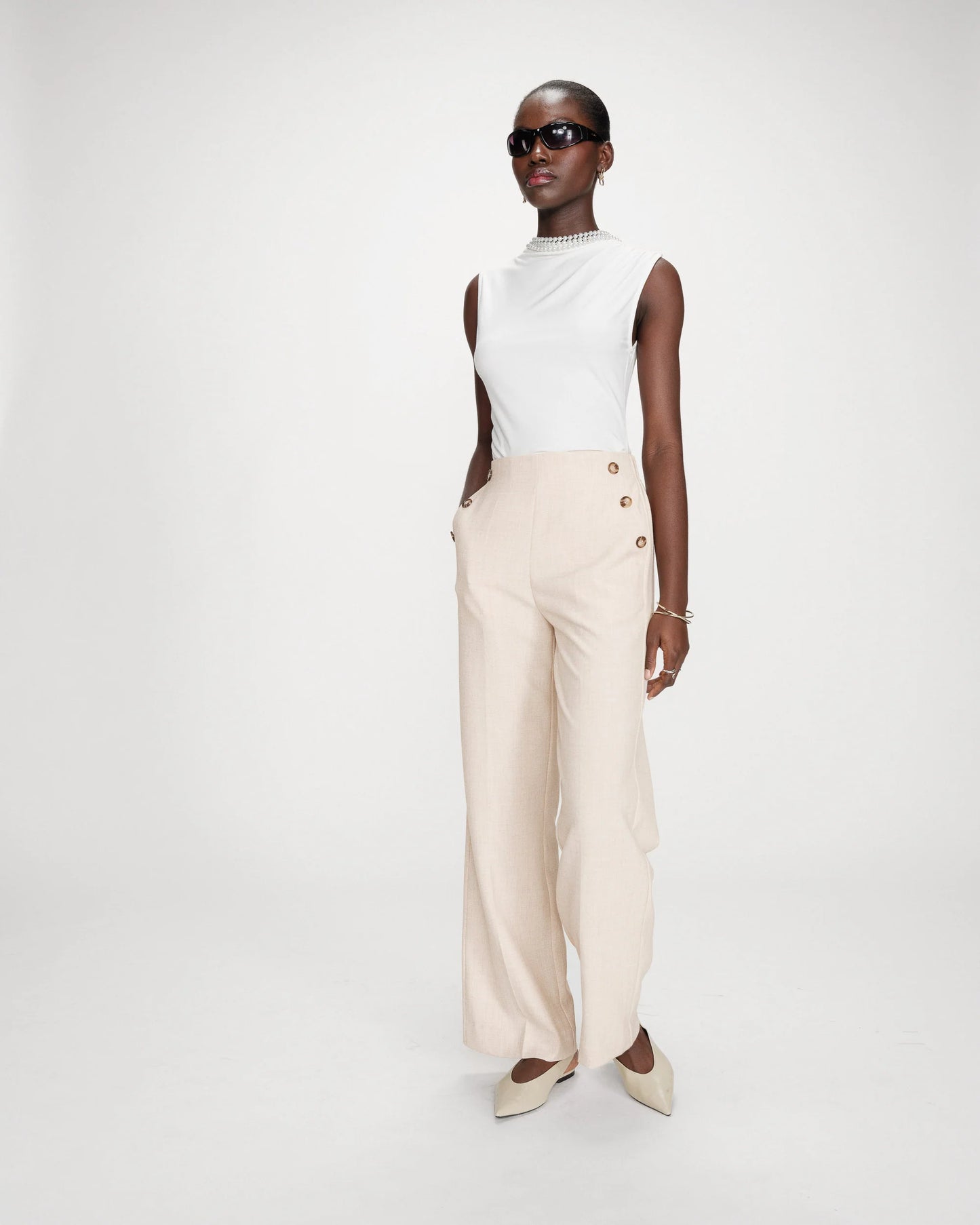 Tailored Wide Leg Trousers - Oatmeal or Black