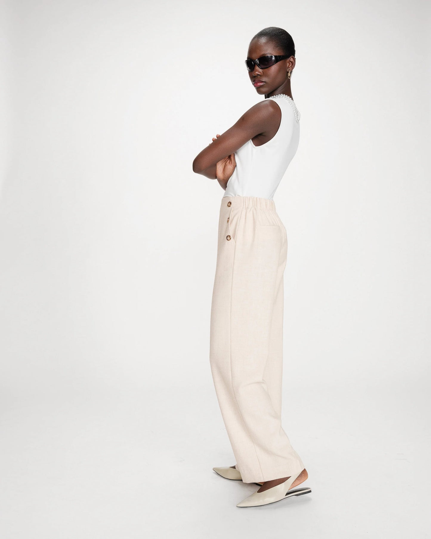 Tailored Wide Leg Trousers - Oatmeal or Black