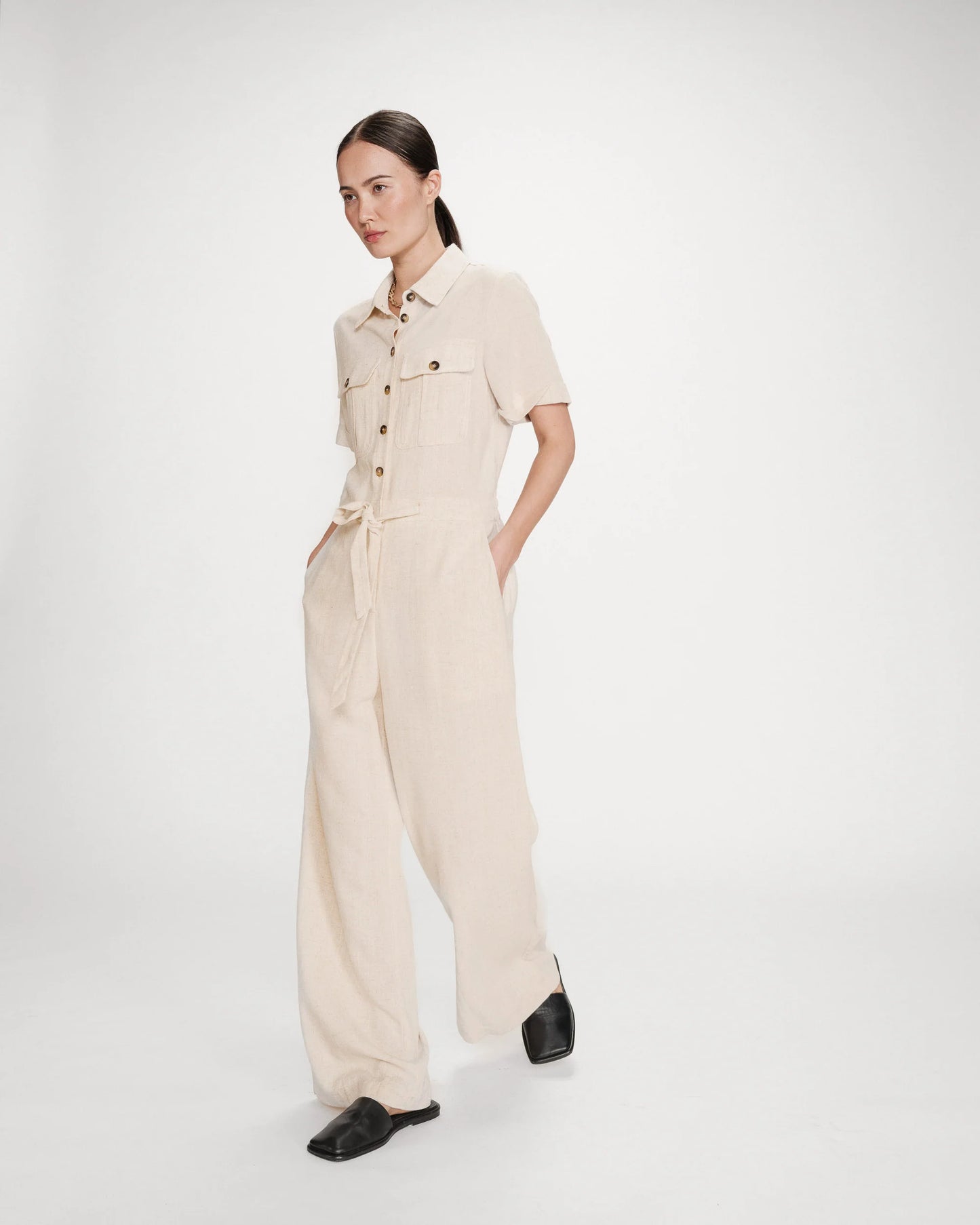 Oatmeal Wide Leg Jumpsuit - Oatmeal