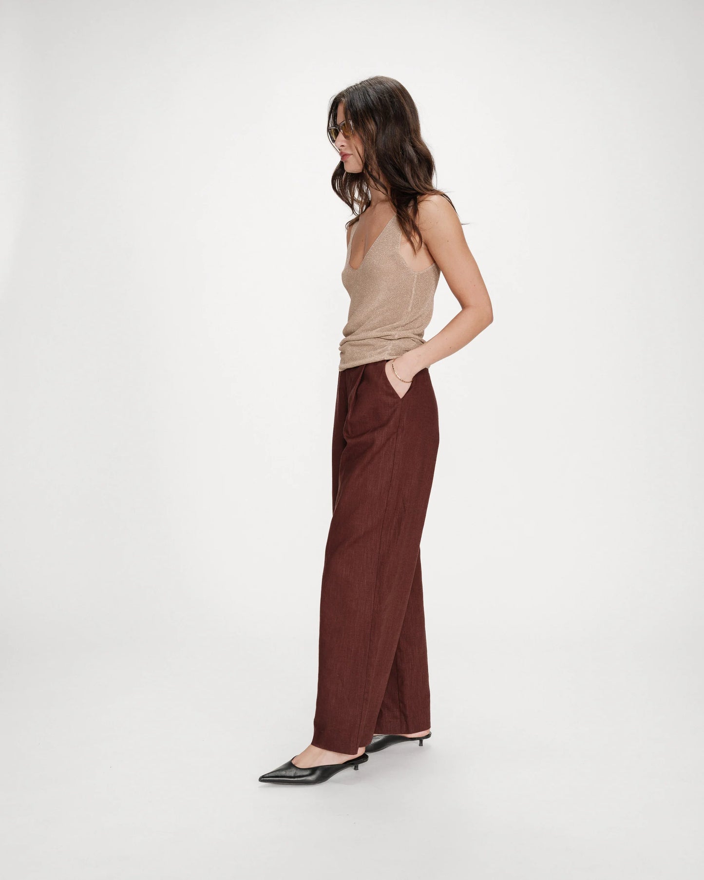 Metallic Knitted V-Neck Vest Top - Rose Gold or Khaki