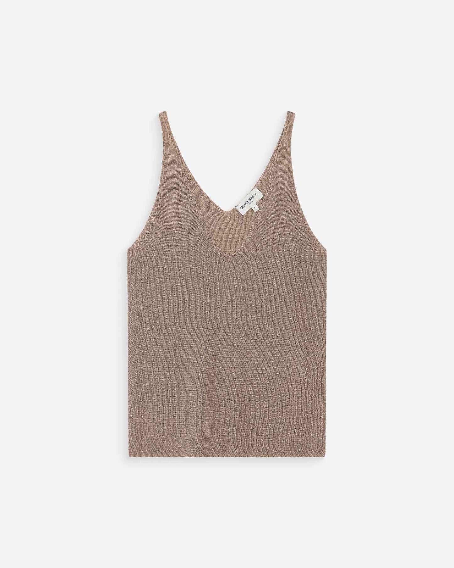 Metallic Knitted V-Neck Vest Top - Rose Gold or Khaki