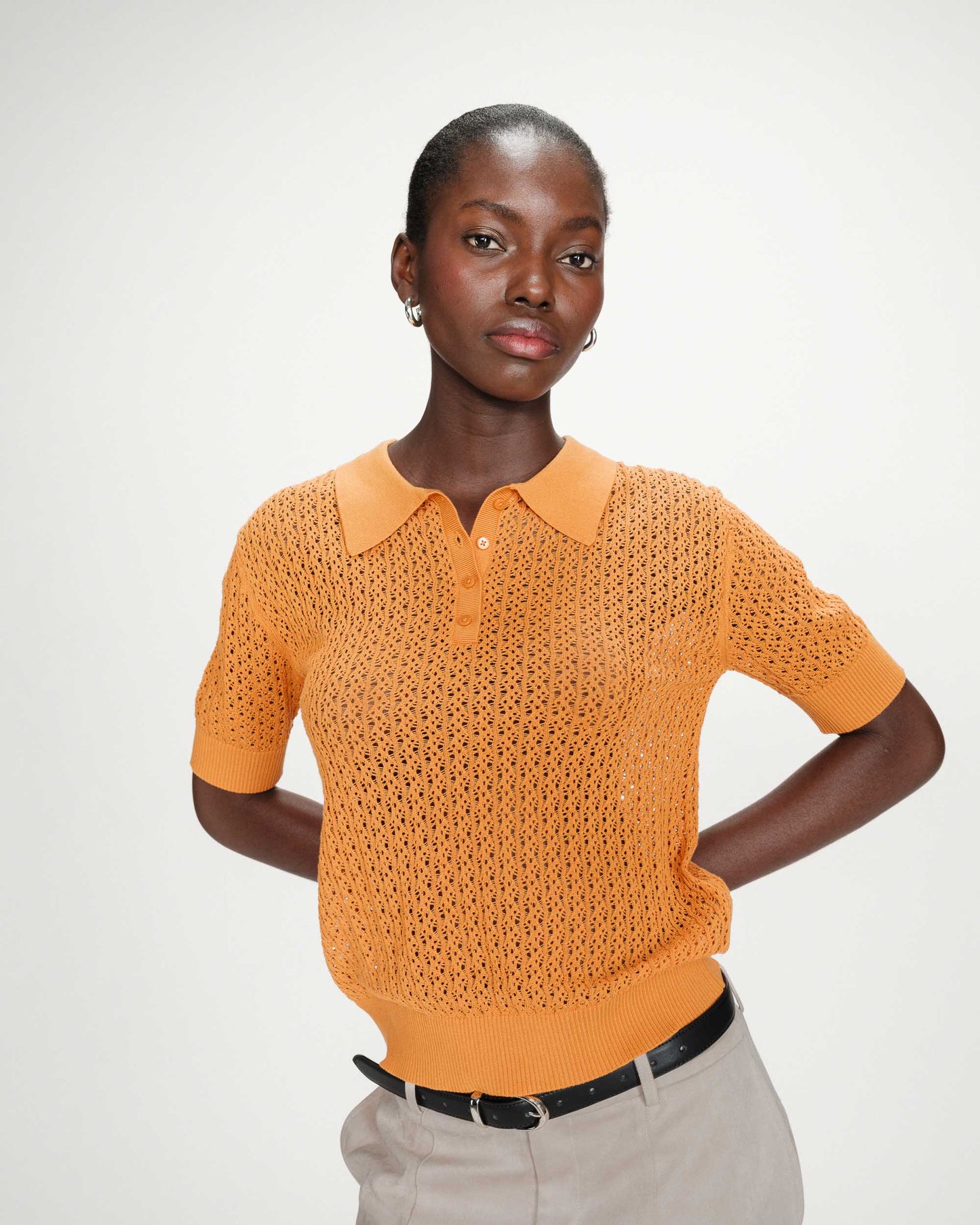 Orange Fine Knit Cotton Mix Polo Shirt