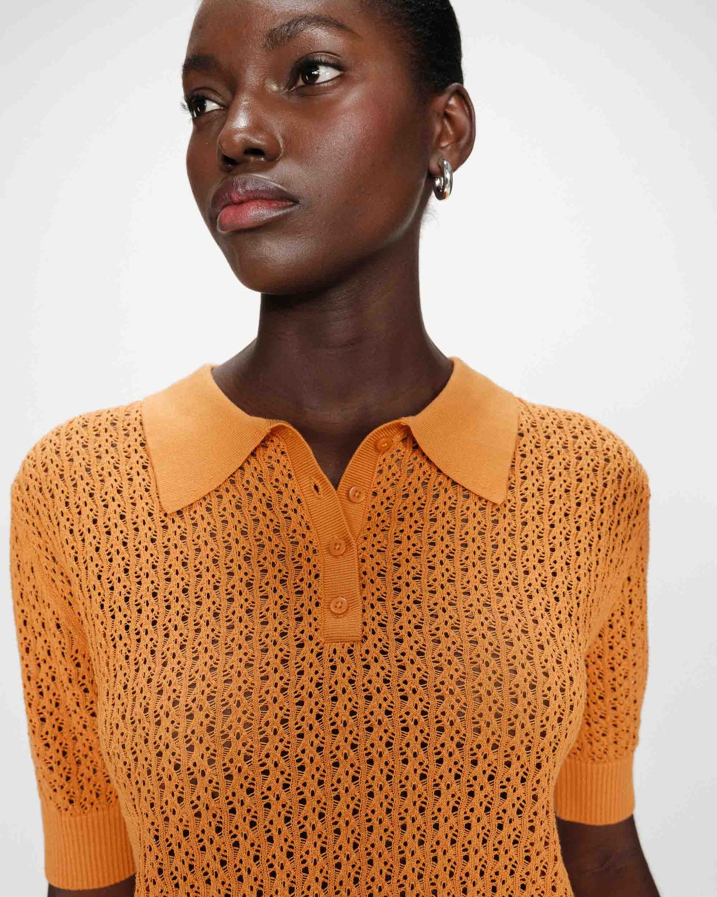 Orange Fine Knit Cotton Mix Polo Shirt