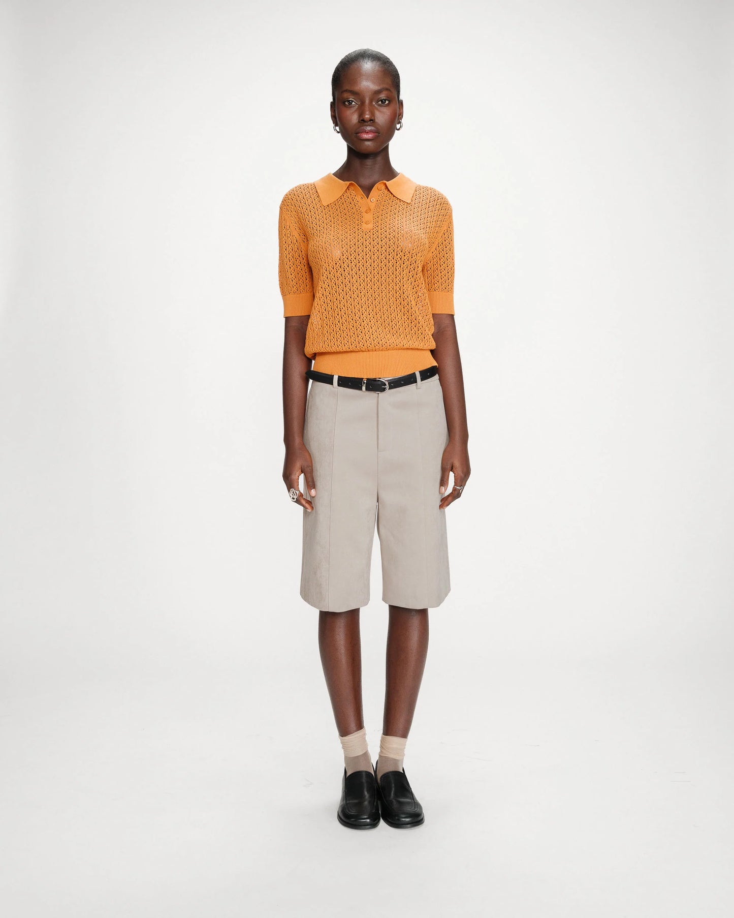Orange Fine Knit Cotton Mix Polo Shirt
