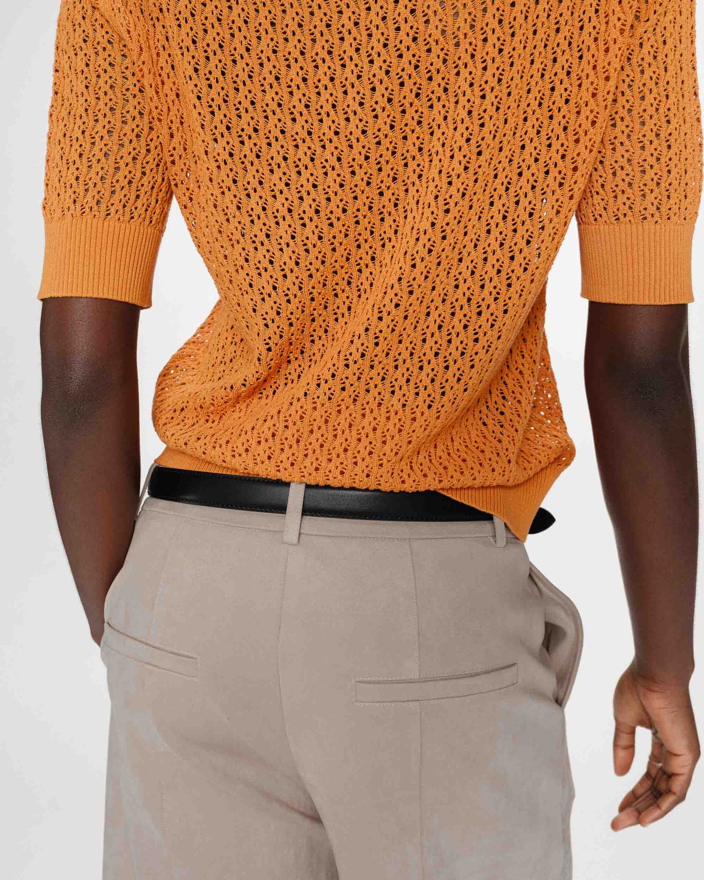 Orange Fine Knit Cotton Mix Polo Shirt