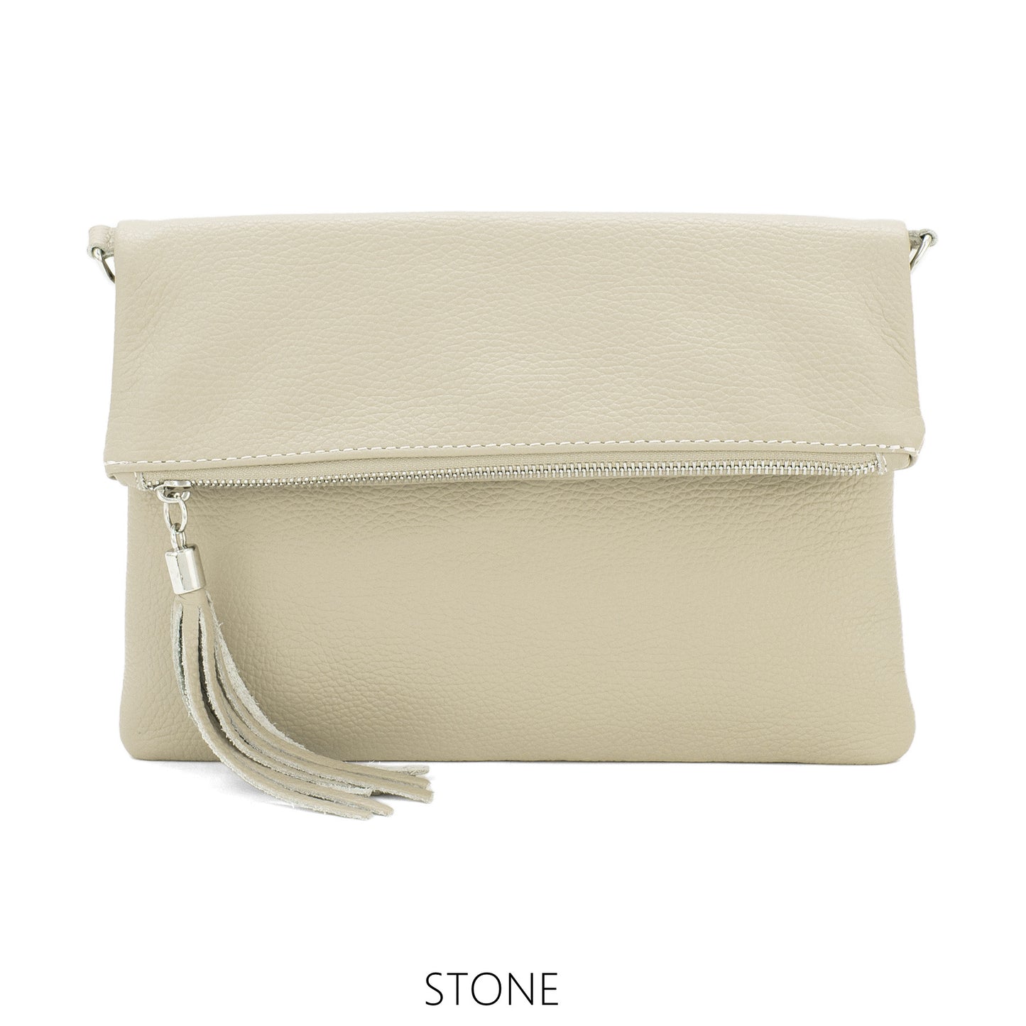 Fold Over Leather Clutch - Stone
