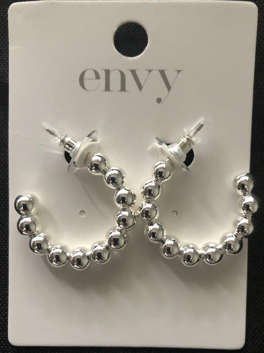 Silver Coloured Beaded Hoop Earring