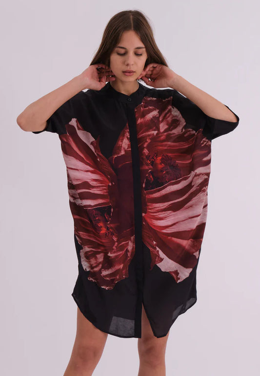 Vegan Silk Red & Black Print Tunic