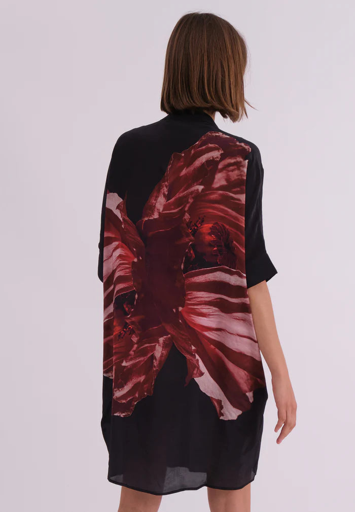 Vegan Silk Red & Black Print Tunic