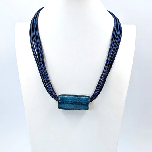 Multi Silk Like Cord Necklace In Blue With Tube Feature