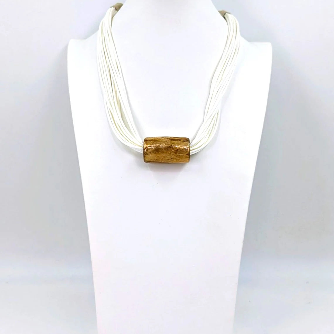 Multi Silk Like Cord Necklace In Ivory With Tube Feature