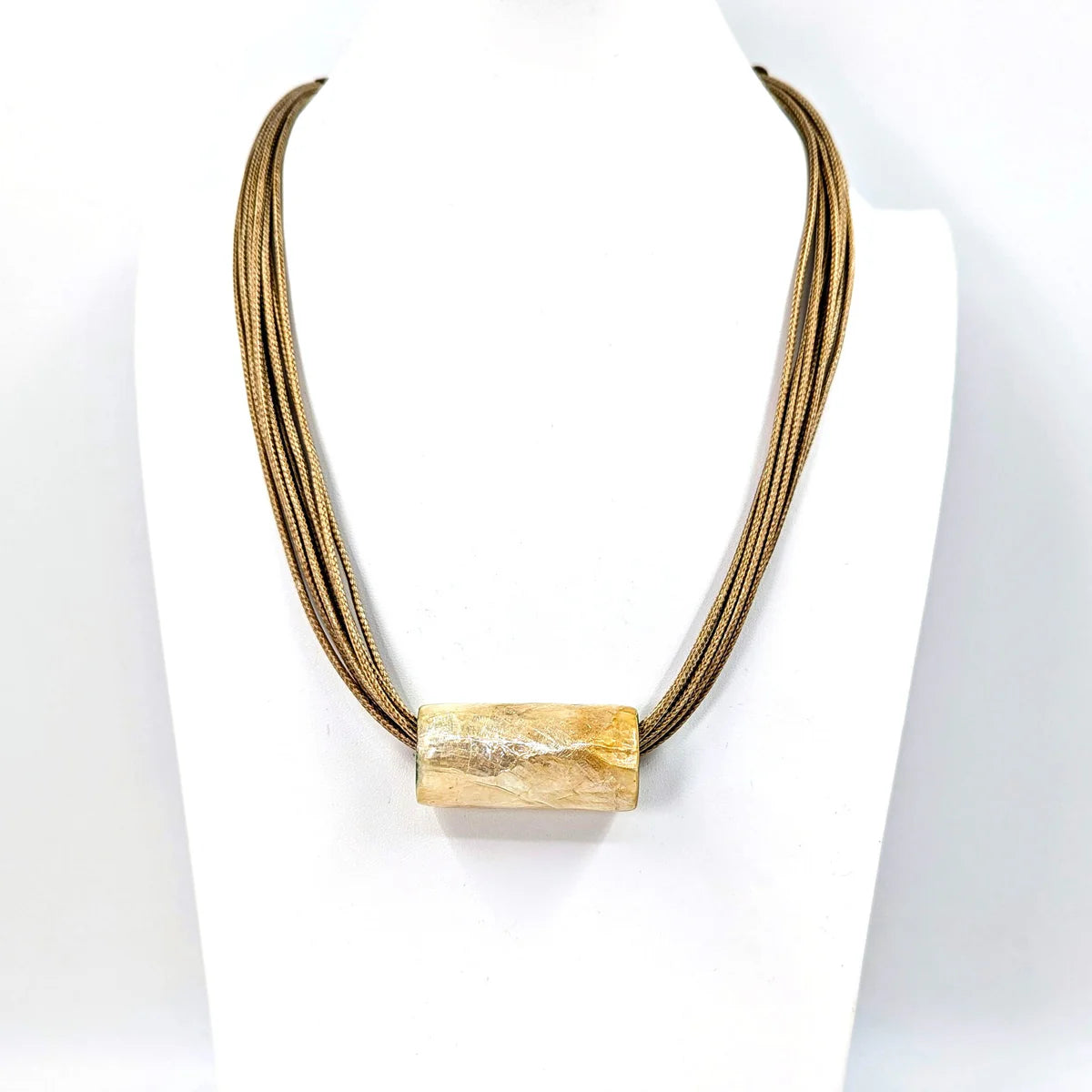 Multi Silk Like Cord Necklace In Gold & Brown With Tube Feature