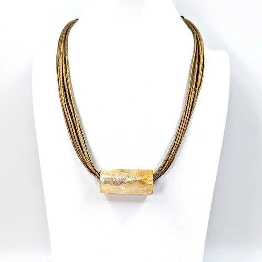 Multi Silk Like Cord Necklace In Gold & Brown With Tube Feature