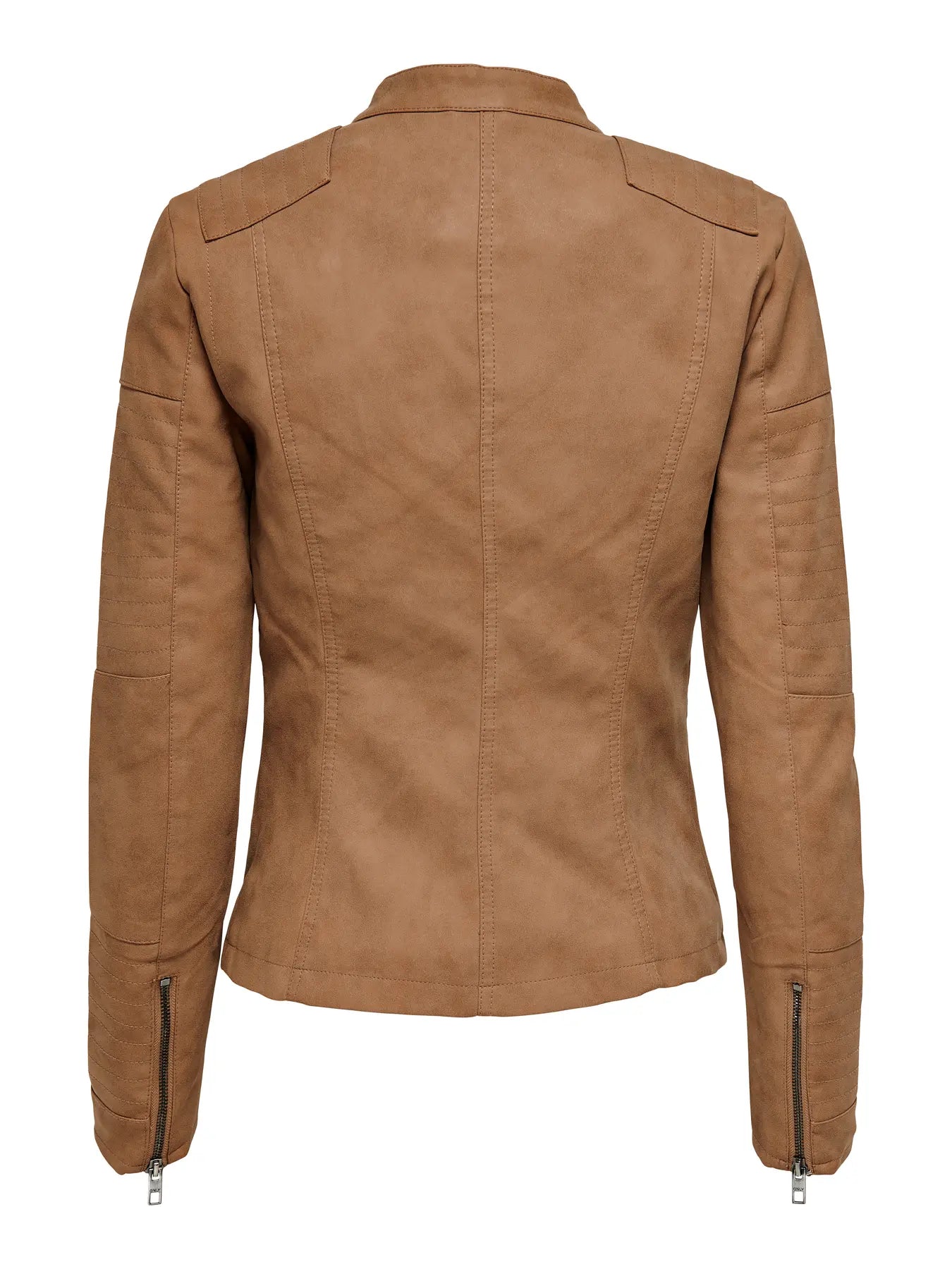 Faux Leather Biker Jacket - Tan