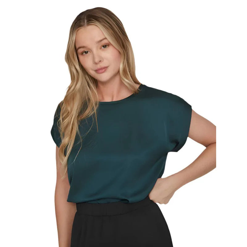 Satin Short Sleeve Top - Teal/Pine