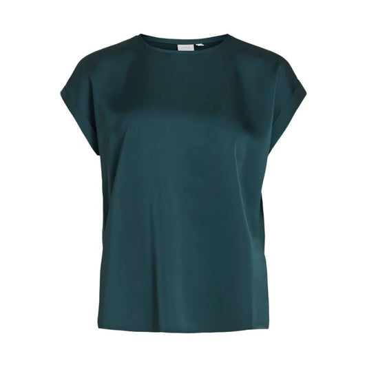 Satin Short Sleeve Top - Teal/Pine