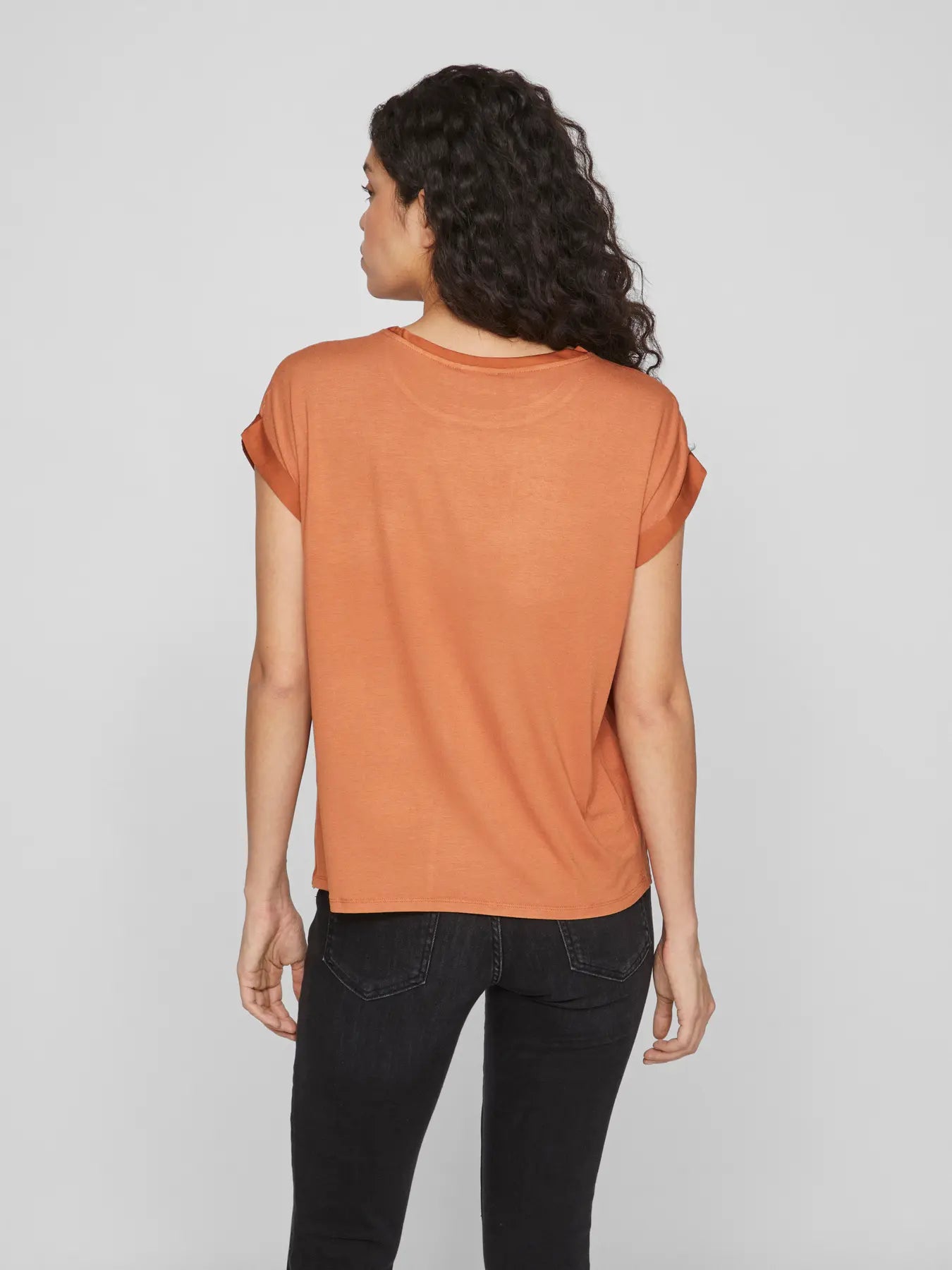 Satin Short Sleeve Top - Rust