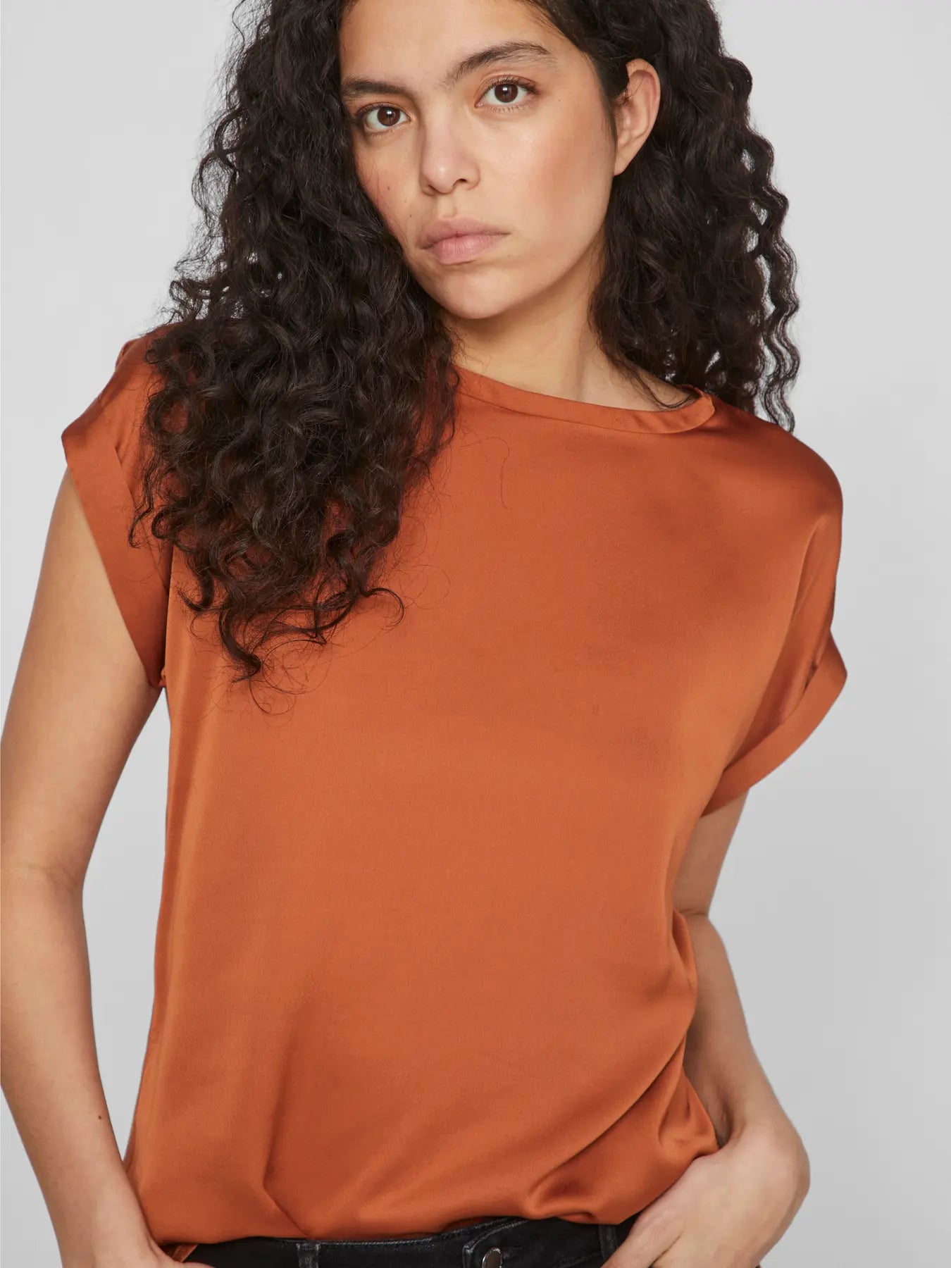 Satin Short Sleeve Top - Rust