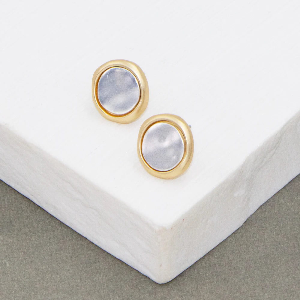 Gold Coloured Circle Stud Earrings With Silver Insert