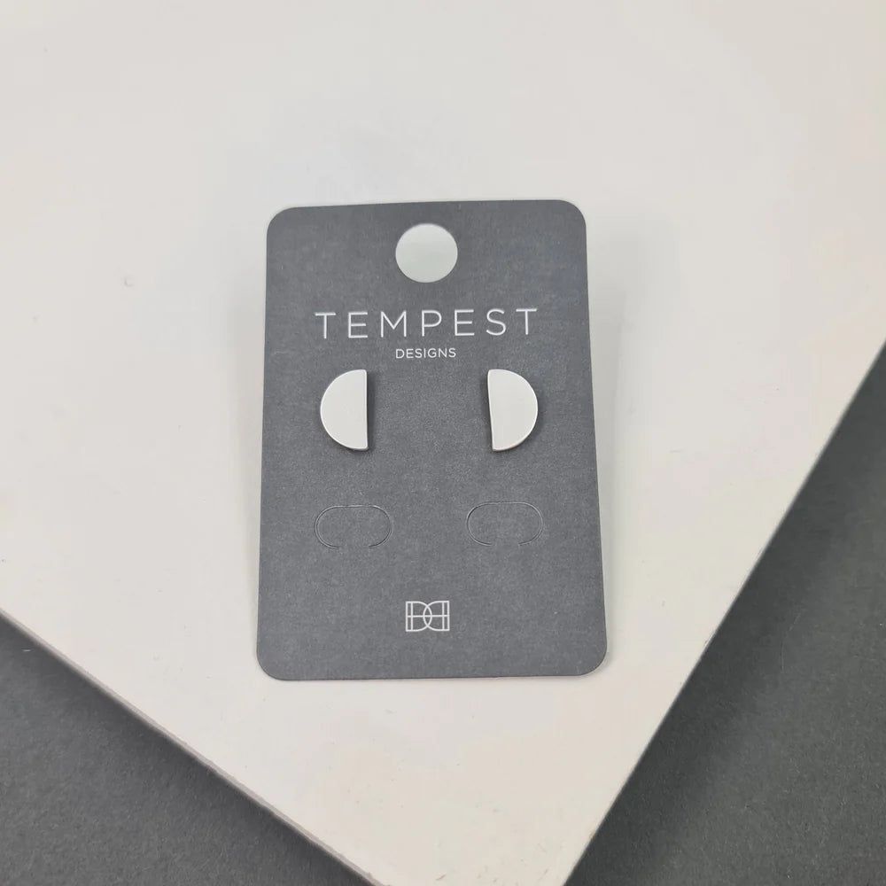 Contemporary Silver Coloured Half Moon Stud Earrings