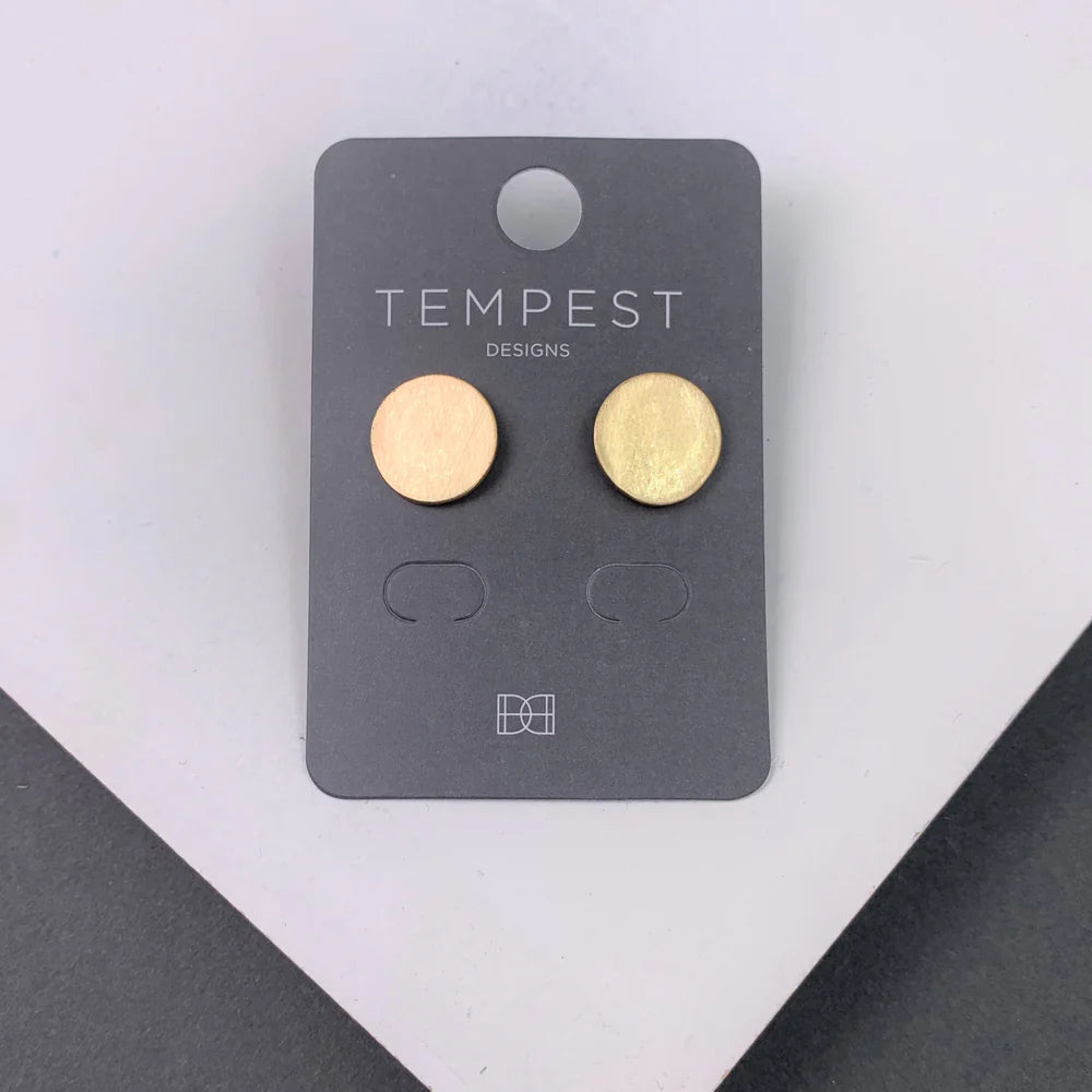 Contemporary Style Gold Coloured Scratched Effect Circle Stud Earrings