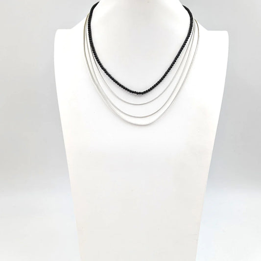 Multi Strand Silver Coloured Snake Chain With Grey Beaded Detail