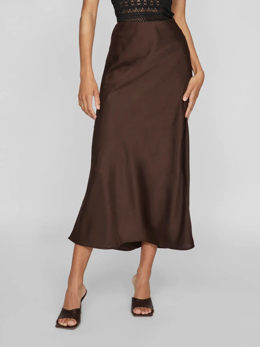 Satin Midi Skirt - Coffee Bean Brown