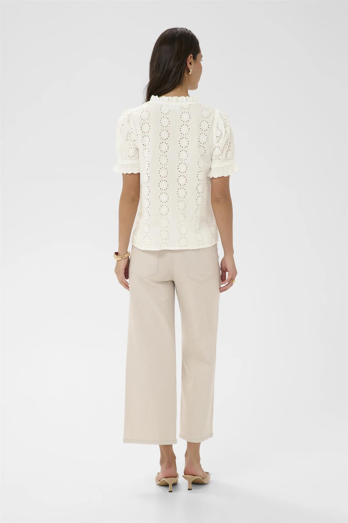 Short Sleeve Embroidery Blouse - White or Green