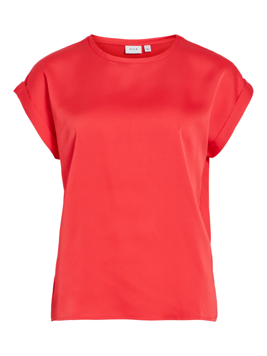 Satin Short Sleeve Top - Hibiscus