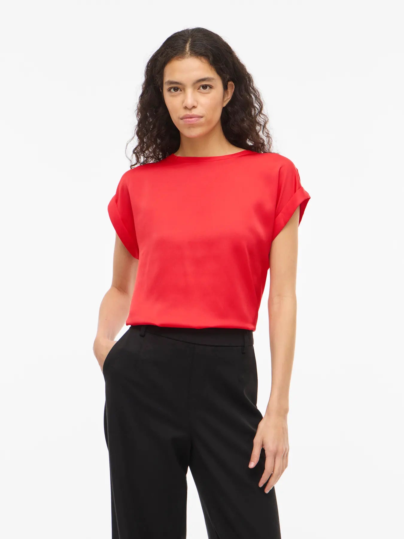 Satin Short Sleeve Top - Hibiscus