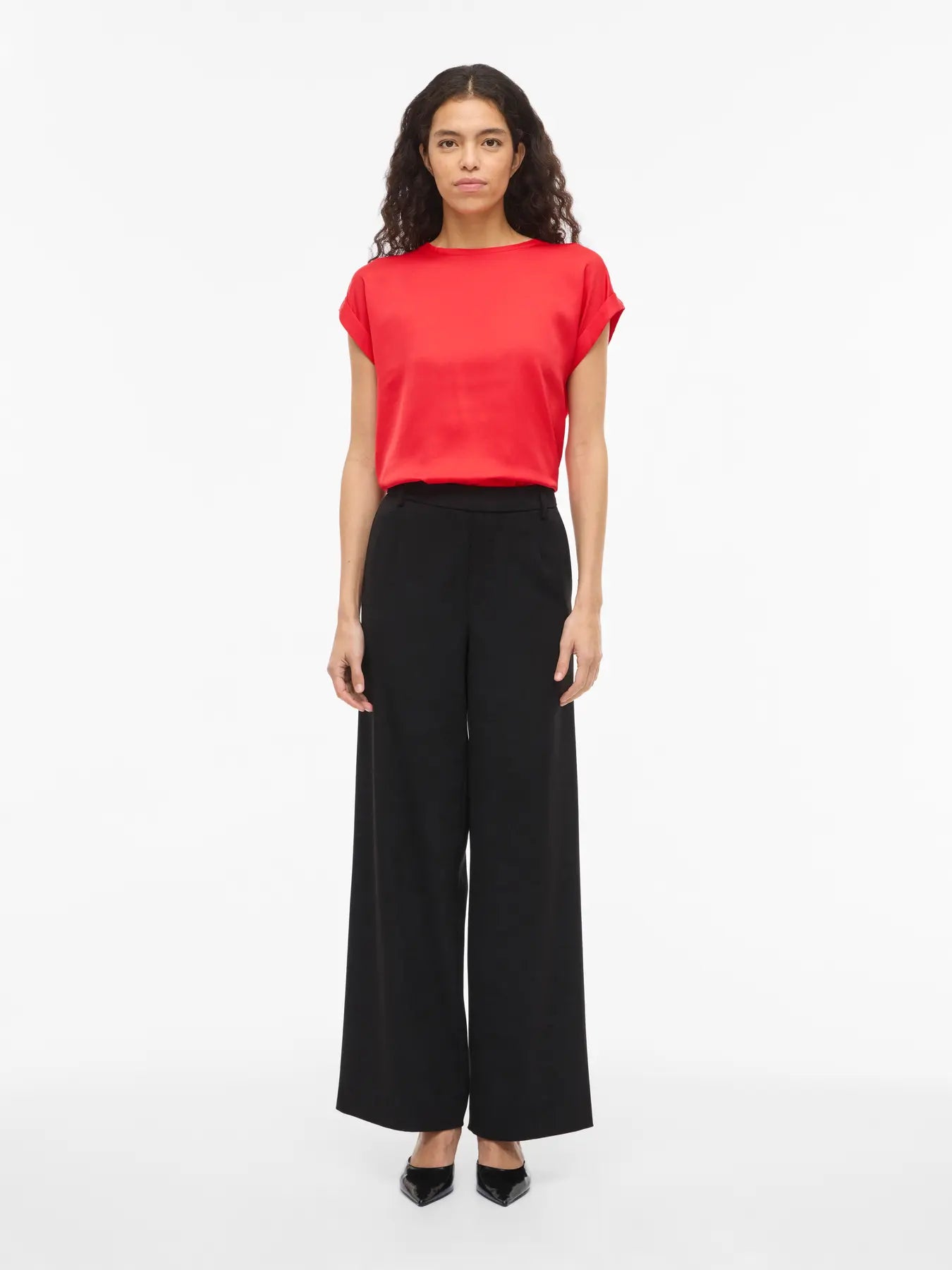 Satin Short Sleeve Top - Hibiscus