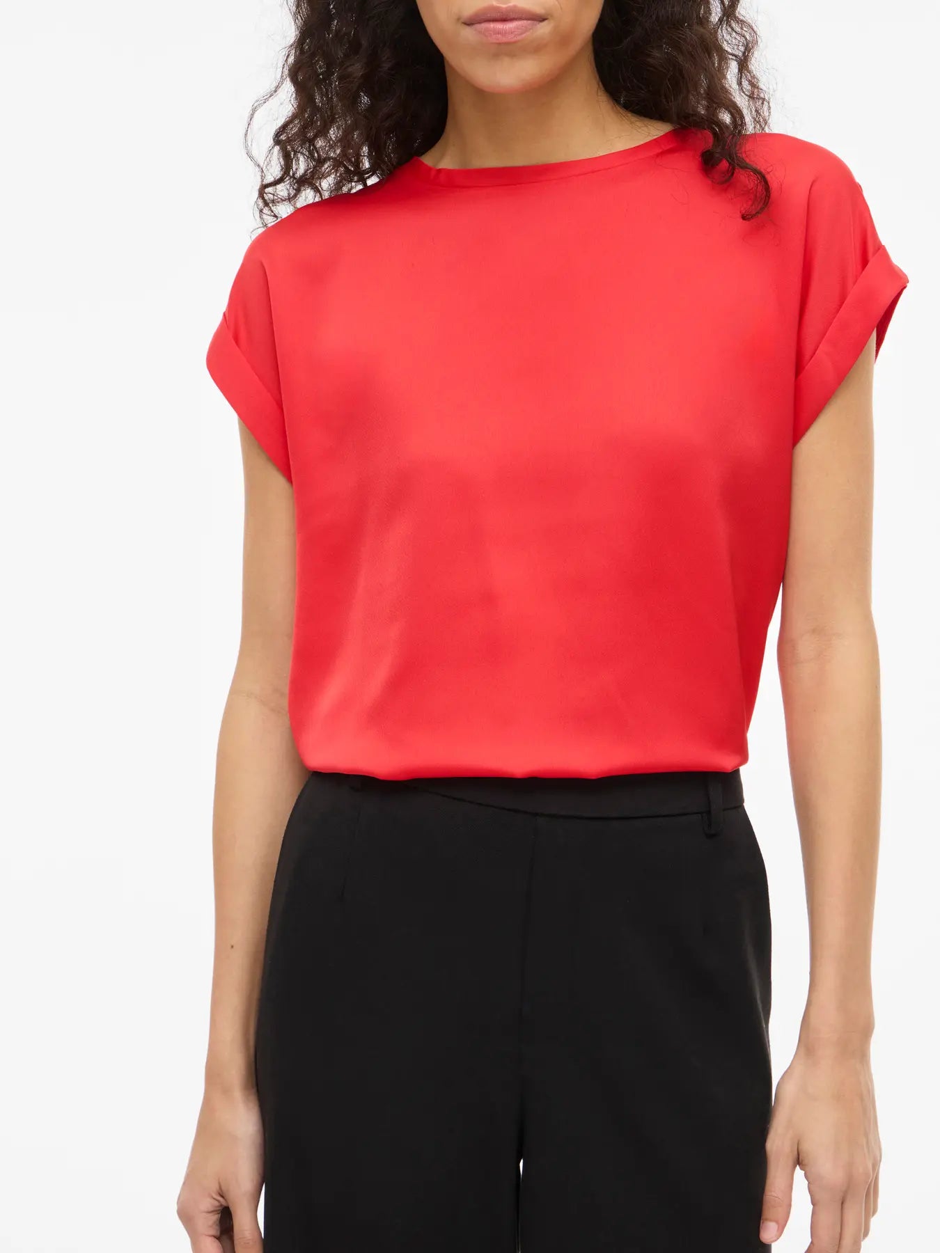 Satin Short Sleeve Top - Hibiscus
