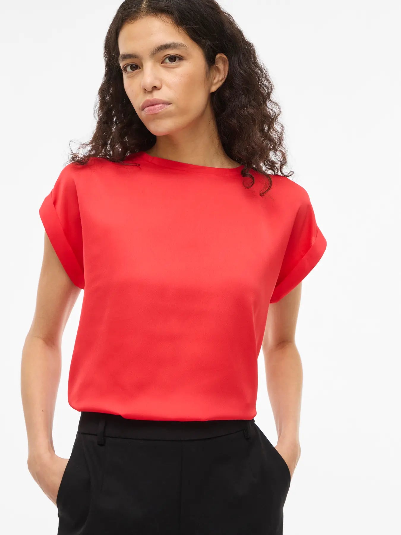Satin Short Sleeve Top - Hibiscus