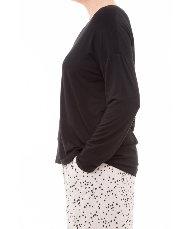 Bamboo Jersey Long Sleeve V Neck T Shirt - Black