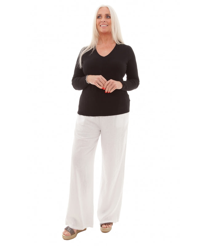 Bamboo Jersey Long Sleeve V Neck T Shirt - Black