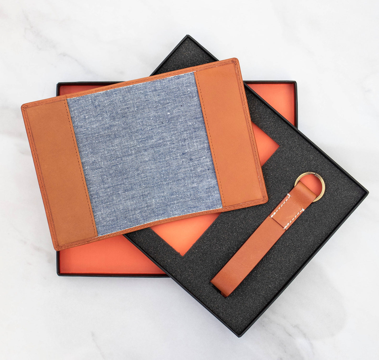 Luxury Travel Gift Set - Passport Cover  & Key Ring - Black or Brown