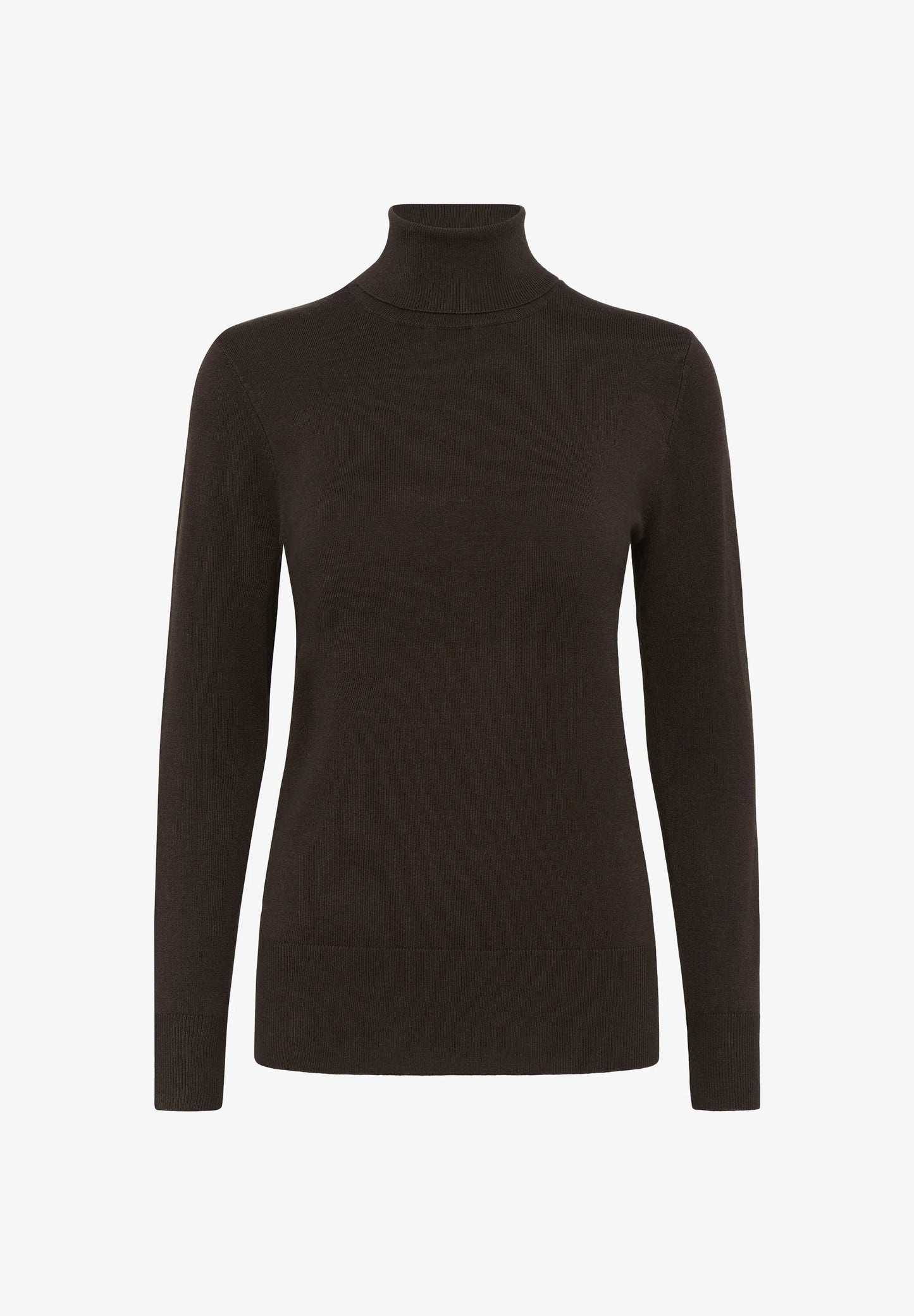 Long Sleeve Fine Knit Polo Neck - Chocolate Brown