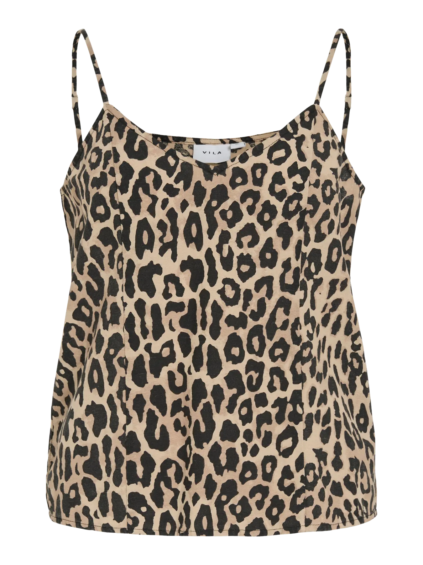 Leopard Print V Neck Strappy Linen Mix Shell Vest Top