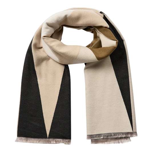 Geometric Print Scarf - Beige, Khaki & Black