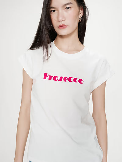 White Short Sleeve T-Shirt - Prosecco Pink Logo