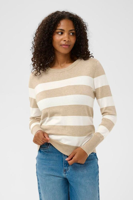 Striped Knitted Pullover - Camel & Ivory