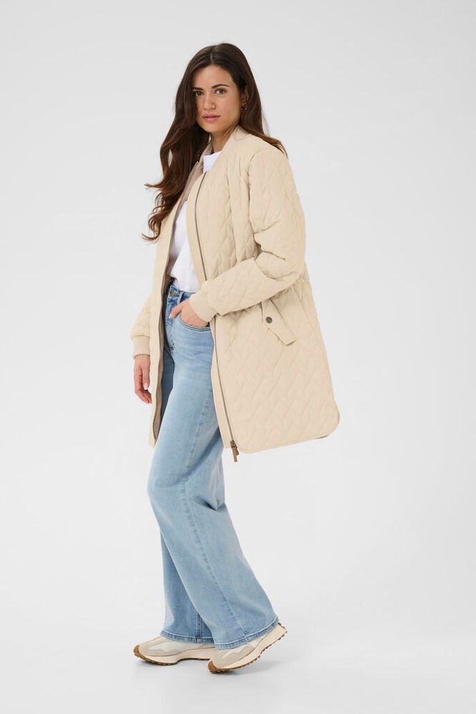 Kaffe Quilted Long Jacket - Black or Feather Grey