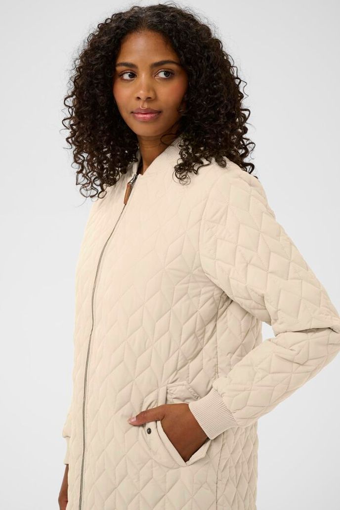 Kaffe Quilted Long Jacket - Black or Feather Grey
