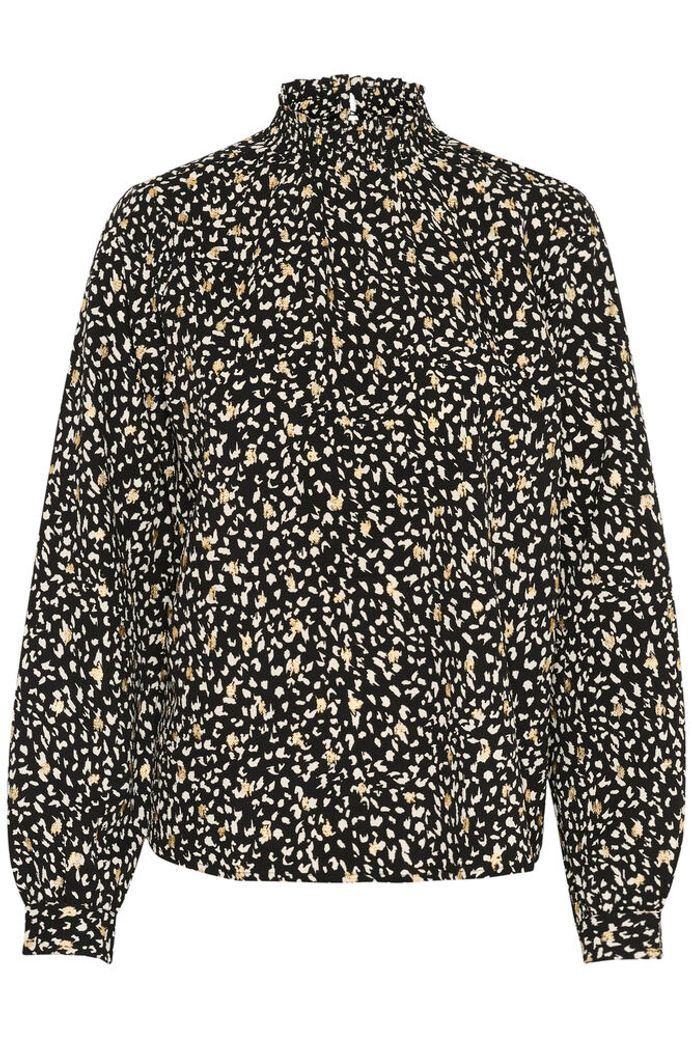 High Neck Abstract Print Blouse - Black / Cream