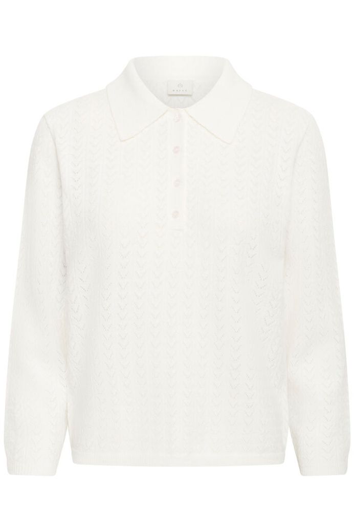 Polo Pullover With Relaxed V Knit Pattern - White