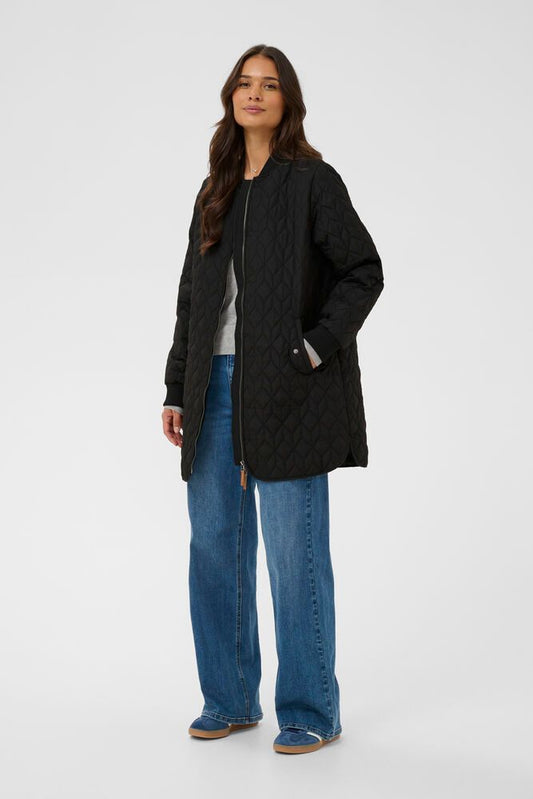 Kaffe Quilted Long Jacket - Black or Feather Grey